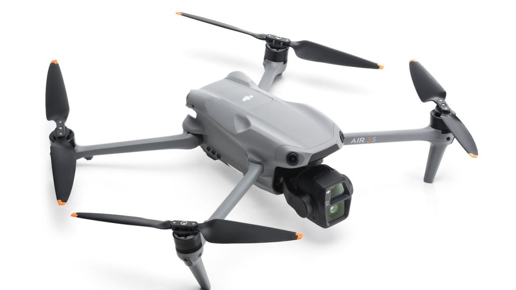 DJI Air 3S unfolded with propellers battery detached